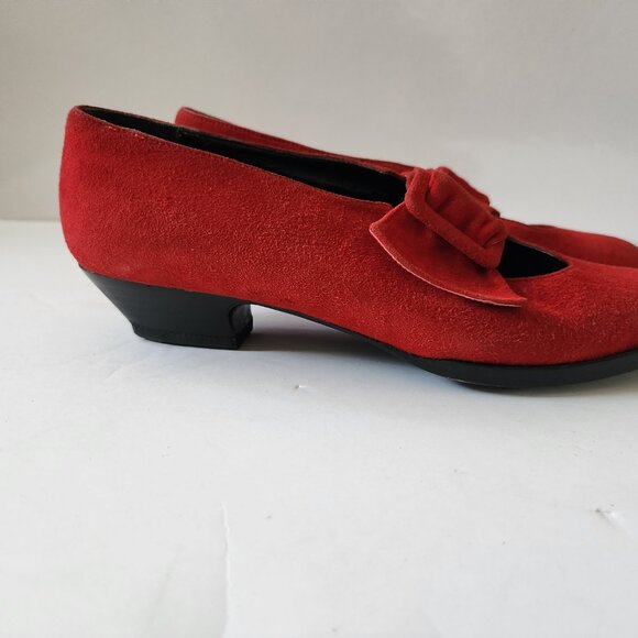 Mary Jane Ruby Red Suede Italian Dressy Shoes Kitten Heels Size 7 - Picture 4 of 10